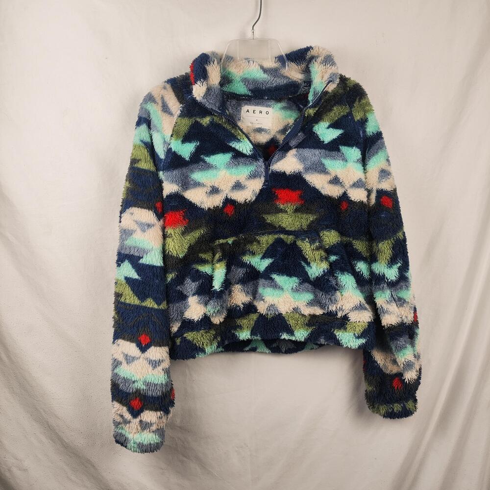 AERO Sweater Juniors Medium Multicolor Aztec Fleece 1/4 Zip Mock Neck Pullover
